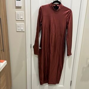 SHEIN Red Long Sleeve Sheath Dress Mock Neck